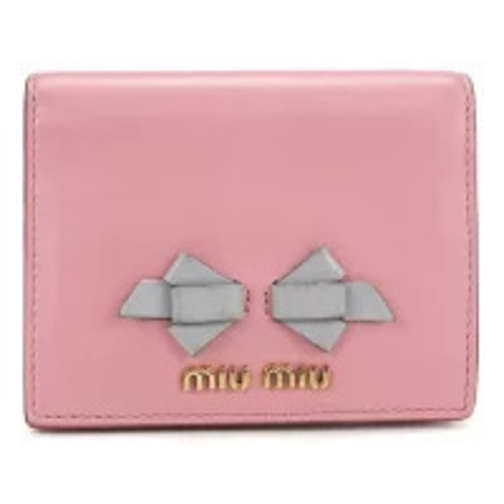 Miu Miu pink leather bifold wallet dual bow detail